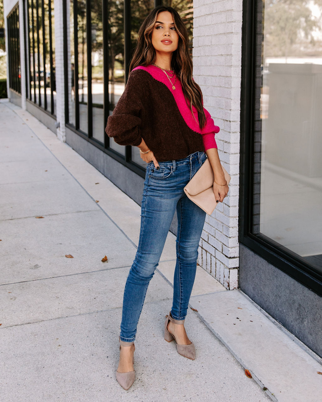 Copa Colorblock Knit Sweater - Fuchsia Cocoa - FINAL SALE