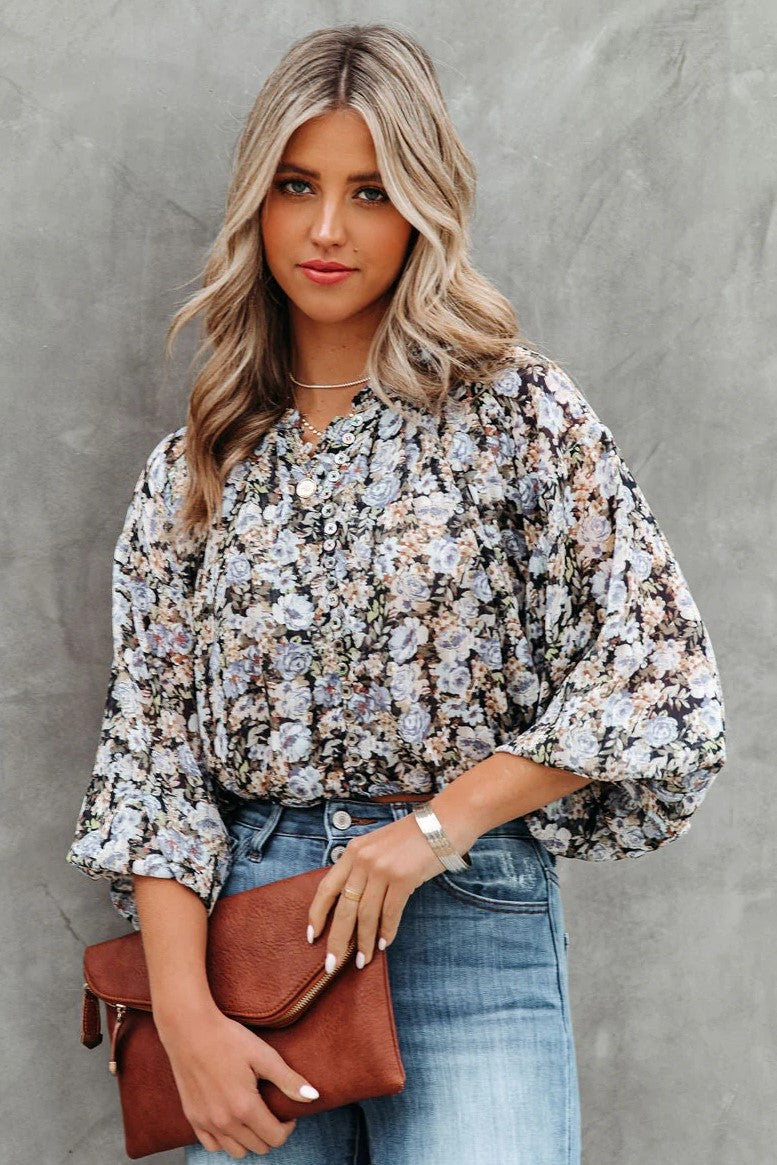 Edgewater Floral Chiffon Billowed Blouse