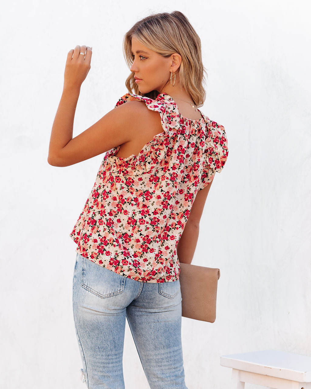 Element Of Truth Sleeveless Floral Ruffle Top