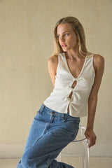 Twist Front Ribbed Knit Tank Top