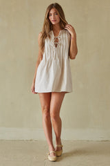 Beige Linen Tank Mini Dress