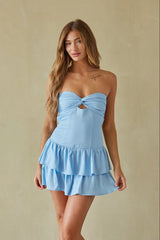 Blue Front Twisted Bandeau Mini Dress