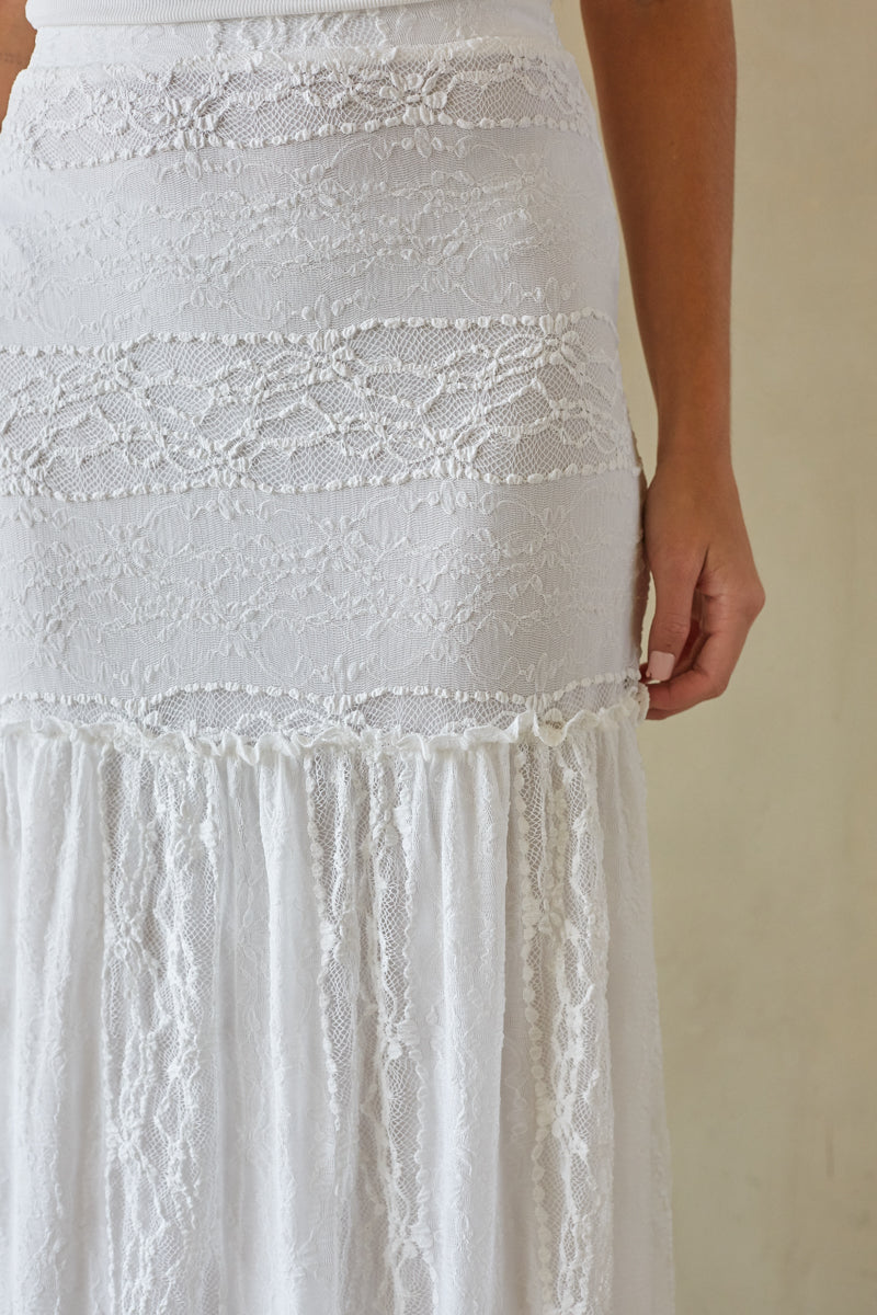 White Lace Tiered Maxi Skirt