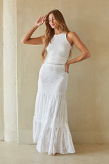 White Lace Tiered Maxi Skirt