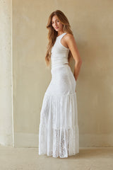 White Lace Tiered Maxi Skirt