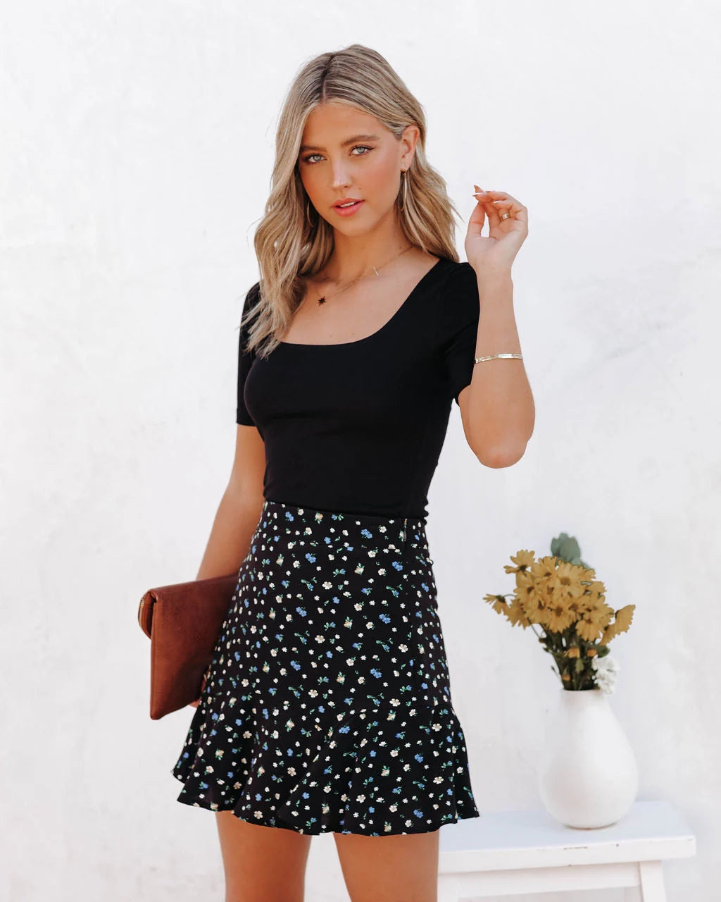 Filipa Floral Mini Skirt - Black