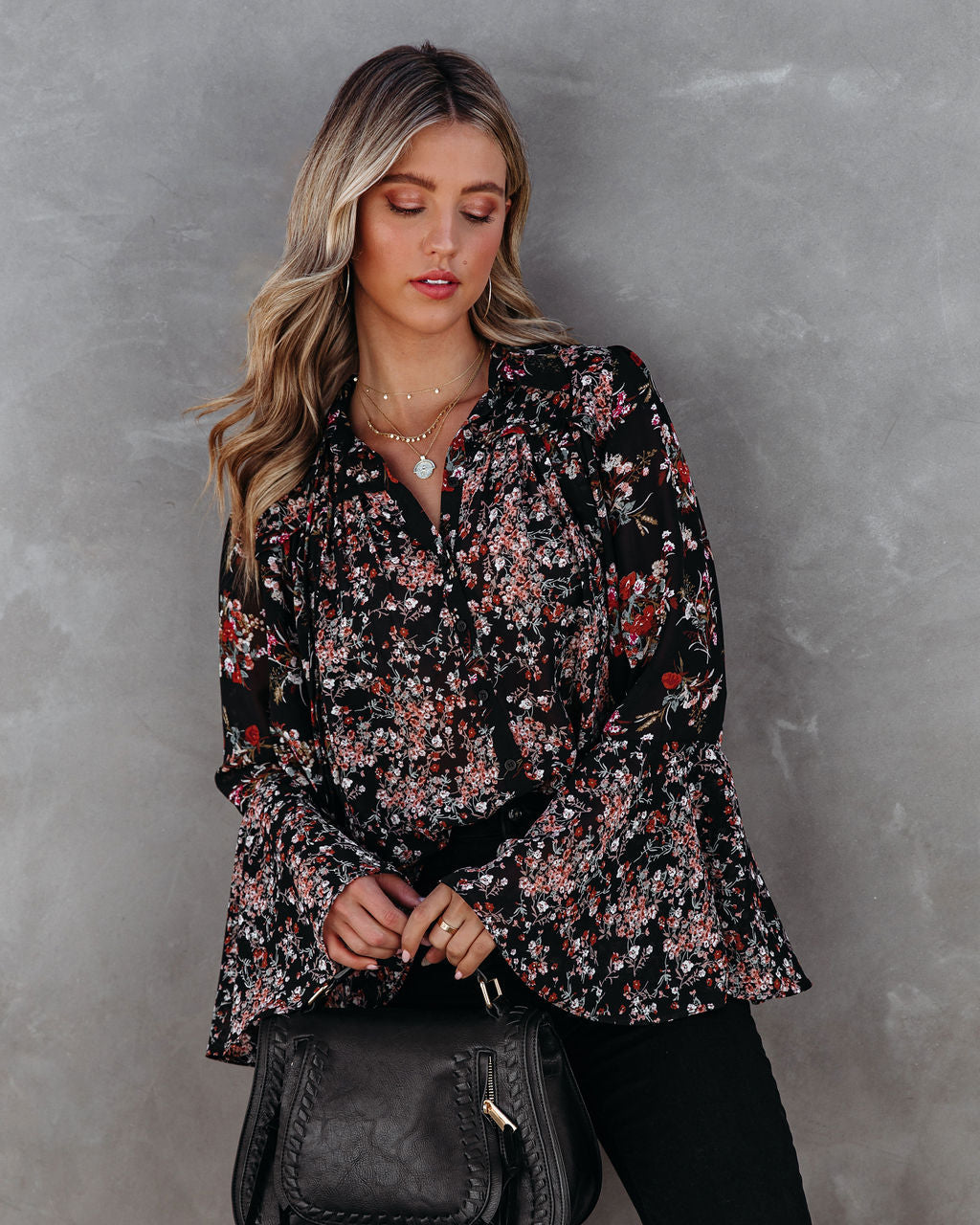 Find Love Again Floral Bell Sleeve Blouse