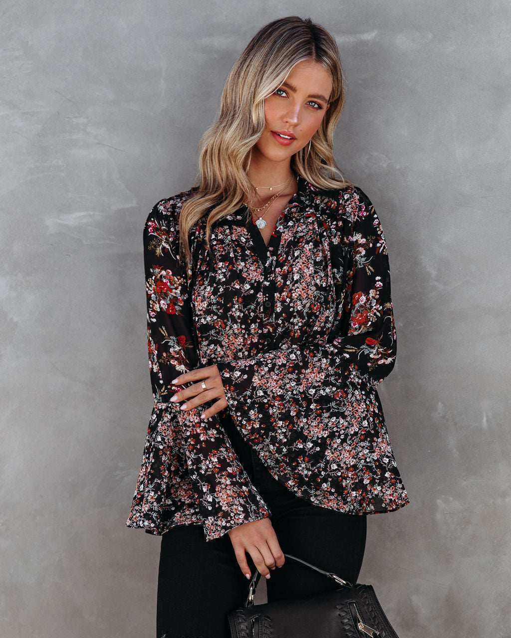 Find Love Again Floral Bell Sleeve Blouse