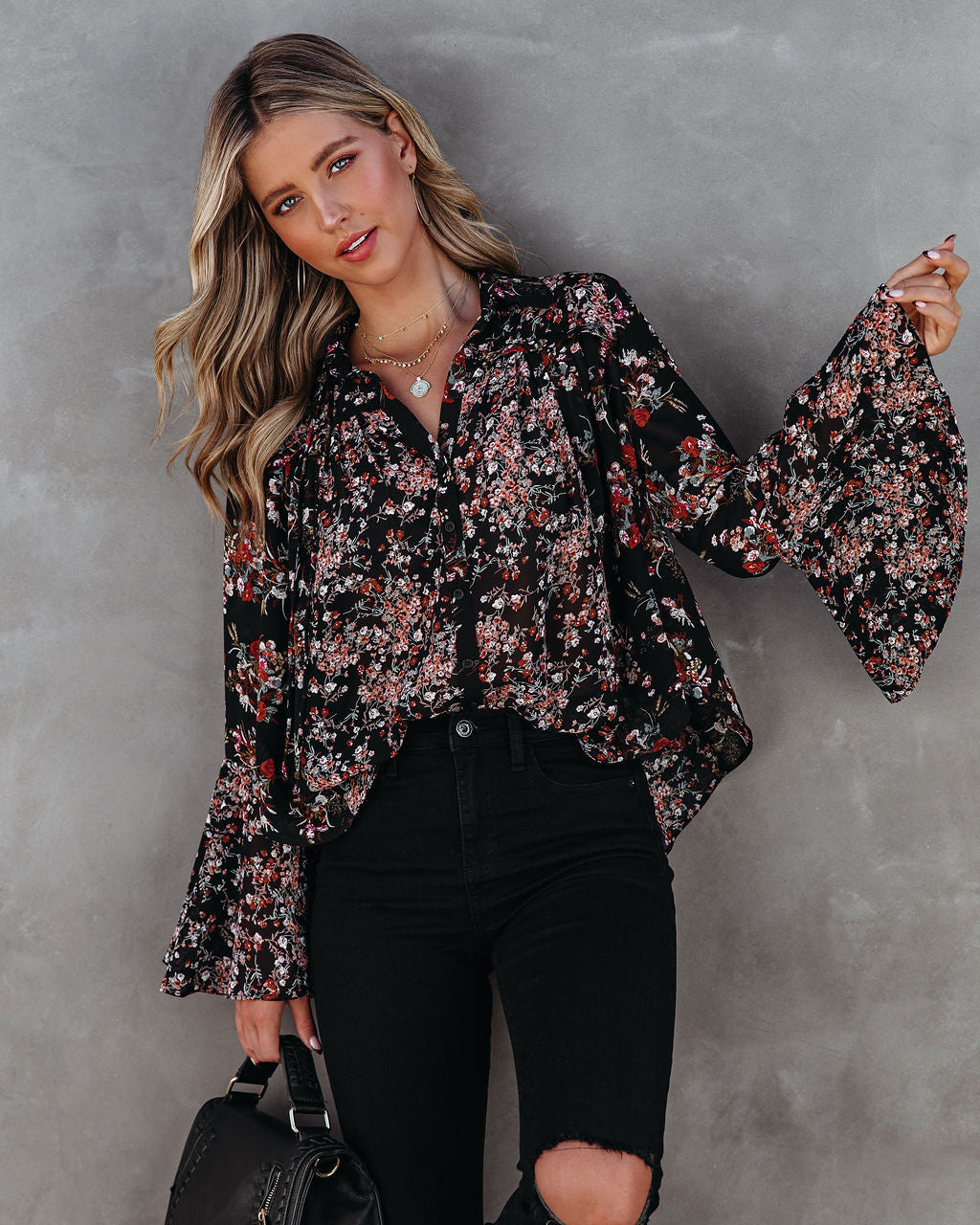 Find Love Again Floral Bell Sleeve Blouse