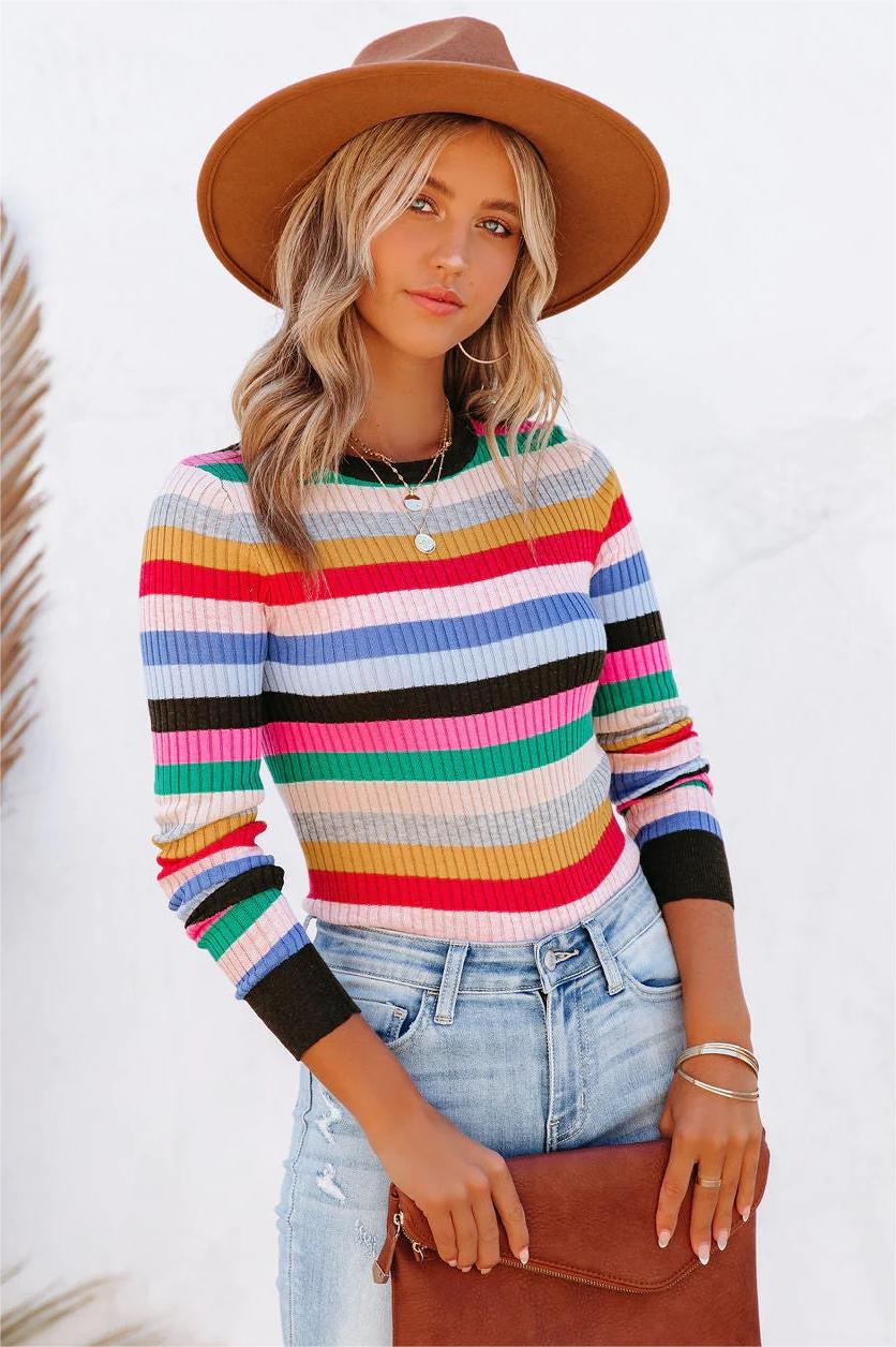 Color Sweatter Colorful Rainbow Striped Sweater – Groovy Mimi