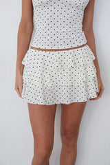 Polka Dot Print Ruffle Mini Skort