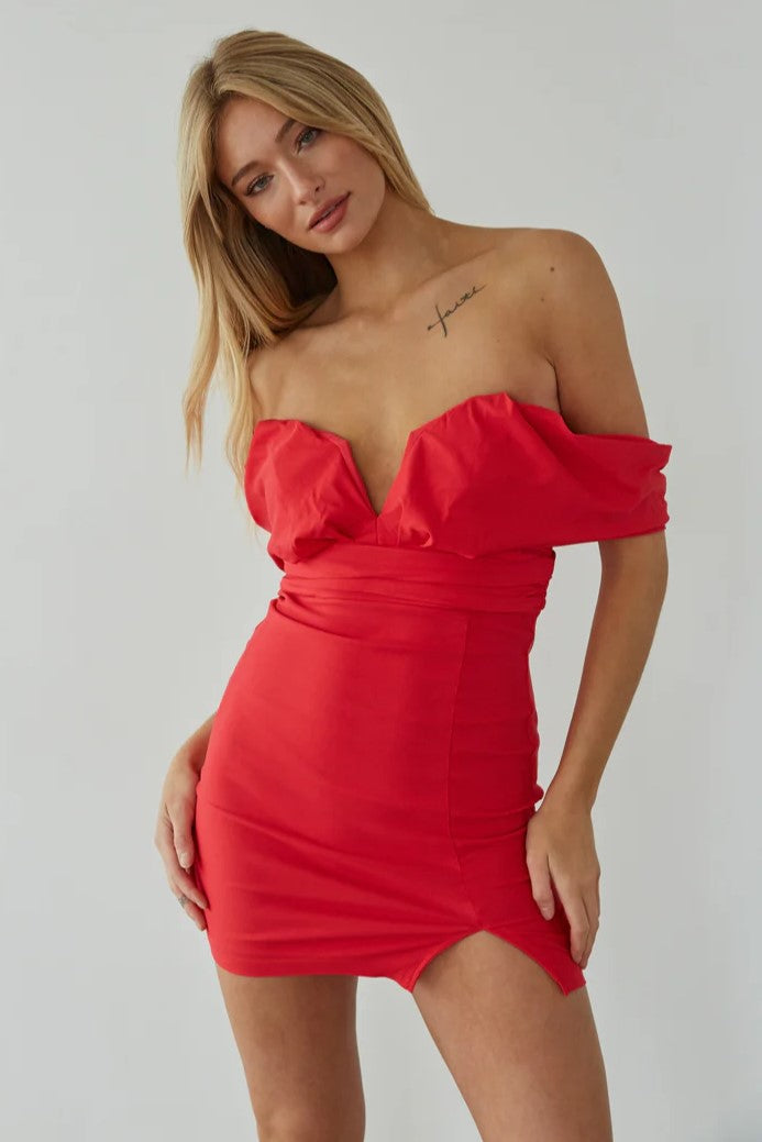Red Off Shoulder Mini Dress