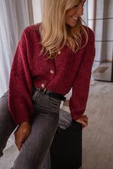 Burgundy Button Down Knit Cardigan