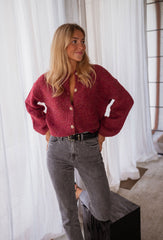 Burgundy Button Down Knit Cardigan