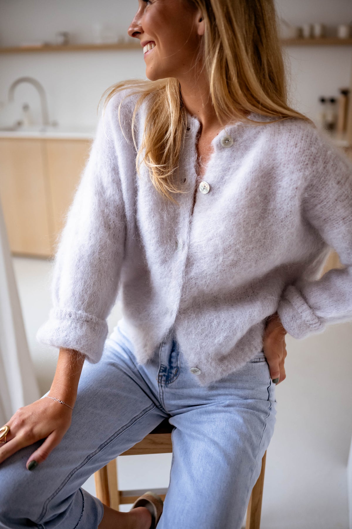 Light Grey Fuzzy Knit Cardigan