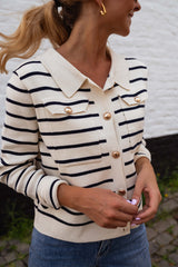 White Black Striped Cardigan Jacket
