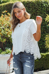 Gwena Cotton Eyelet Tee - White