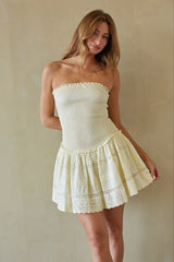 Butter Yellow Bandeau Smocked Mini Dress