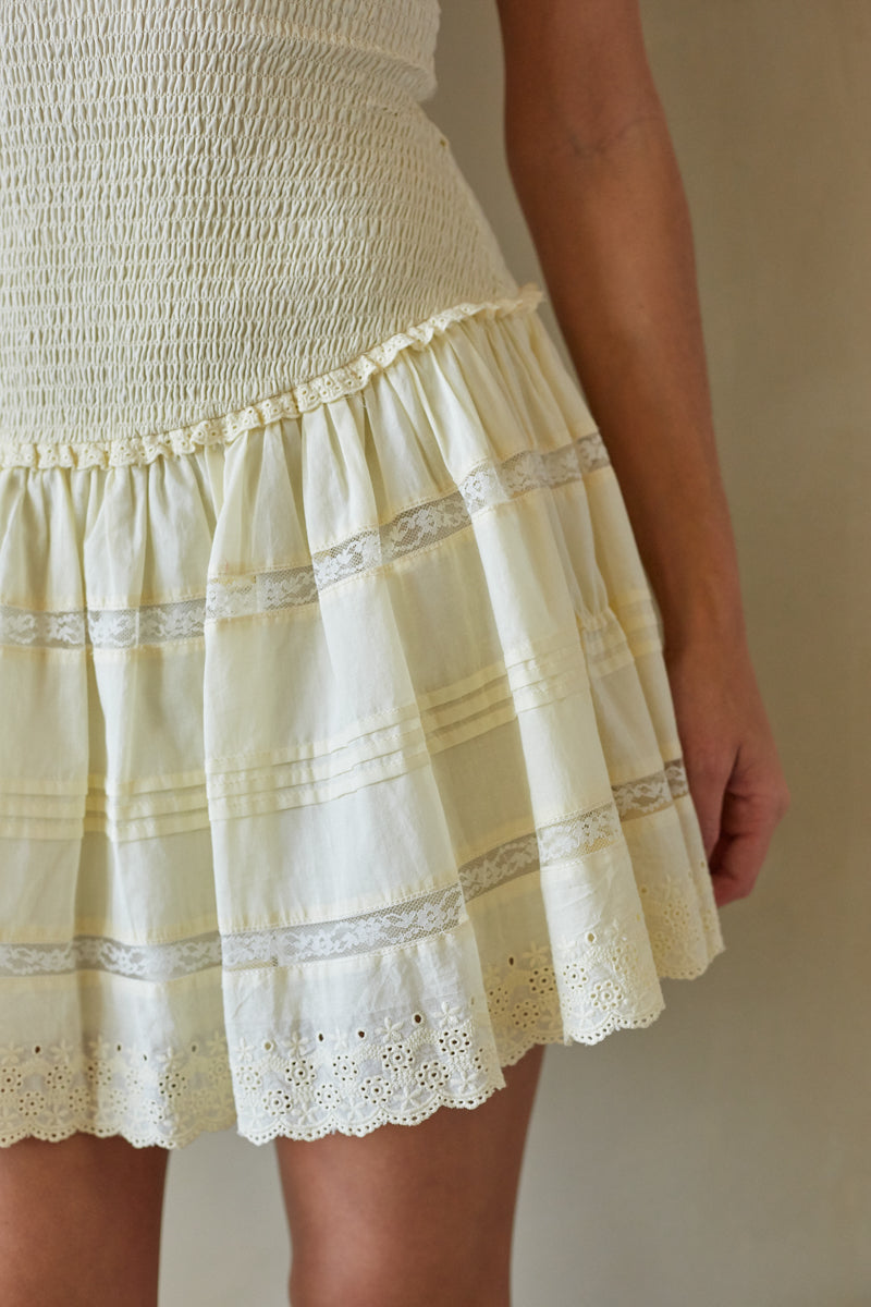 Butter Yellow Bandeau Smocked Mini Dress