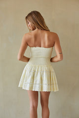 Butter Yellow Bandeau Smocked Mini Dress