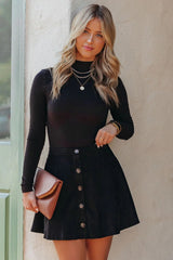 Hazelnut Button Down Corduroy Mini Skirt - Black - FINAL SALE