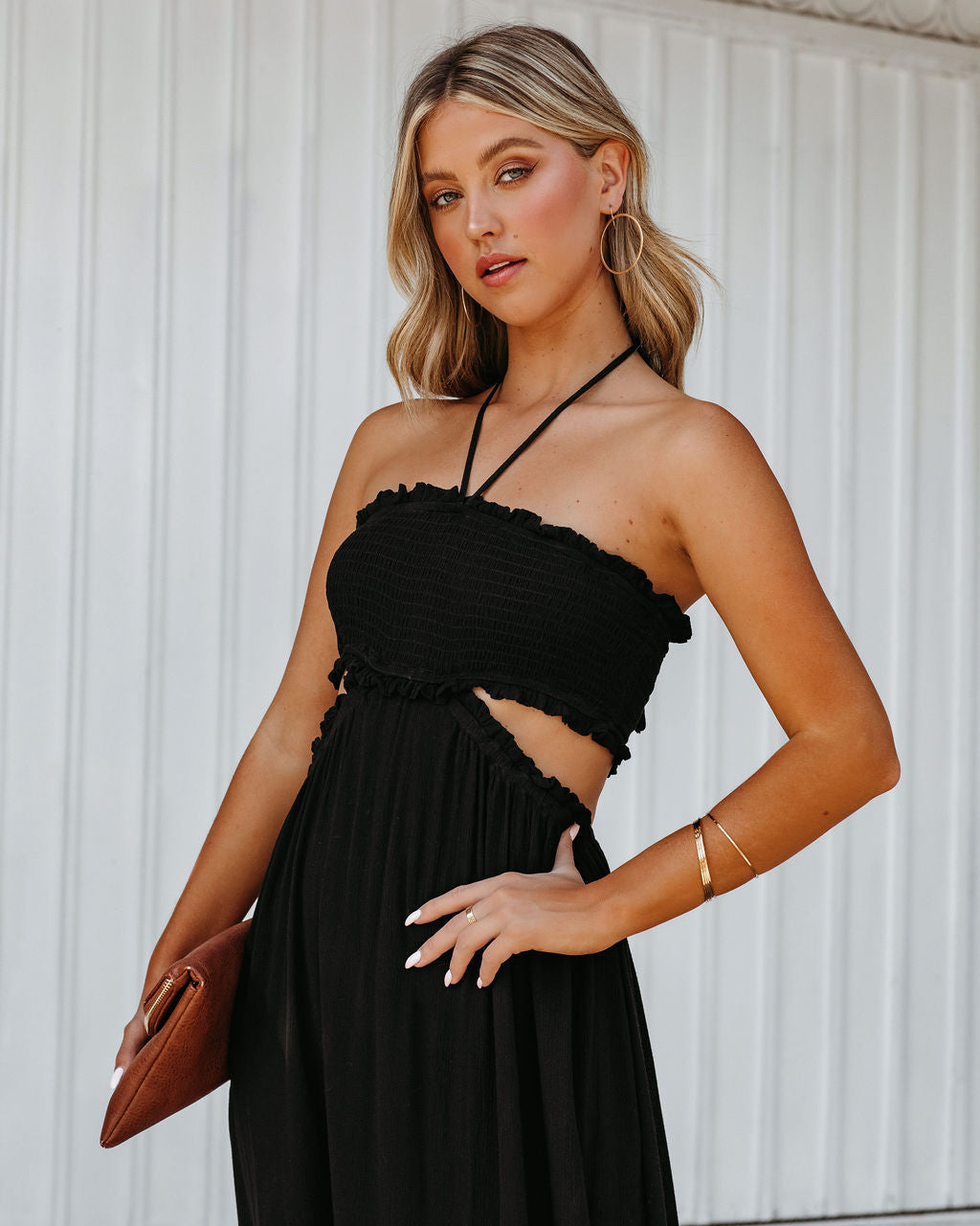 Hit The Beach Smocked Halter Maxi Dress