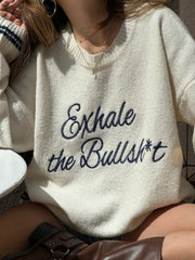 Beige Letter Print Pullover Sweater