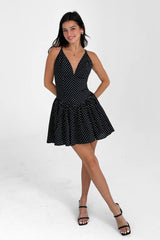 Black Polka Dot Print Mini Dress