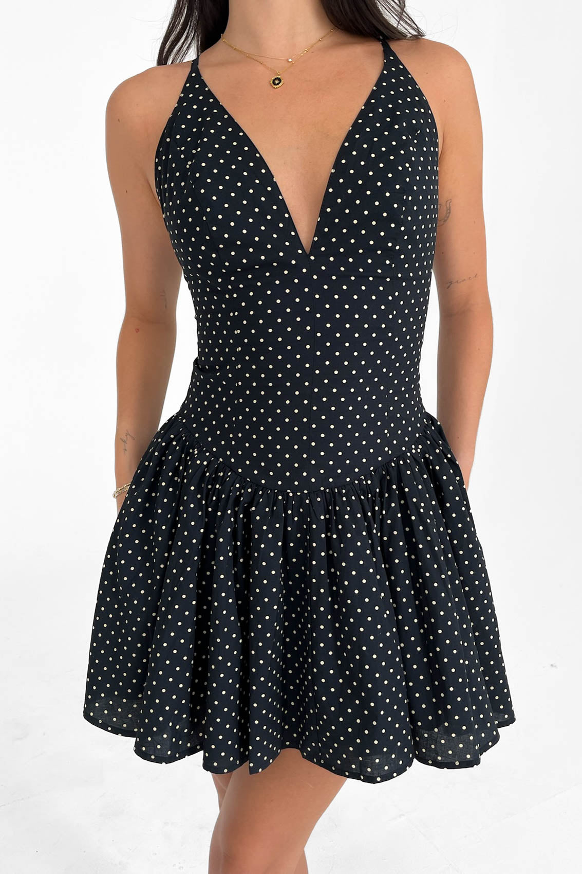 Black Polka Dot Print Mini Dress