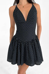 Black Polka Dot Print Mini Dress
