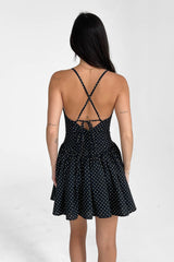 Black Polka Dot Print Mini Dress