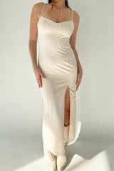Beige High Slit Midi Dress