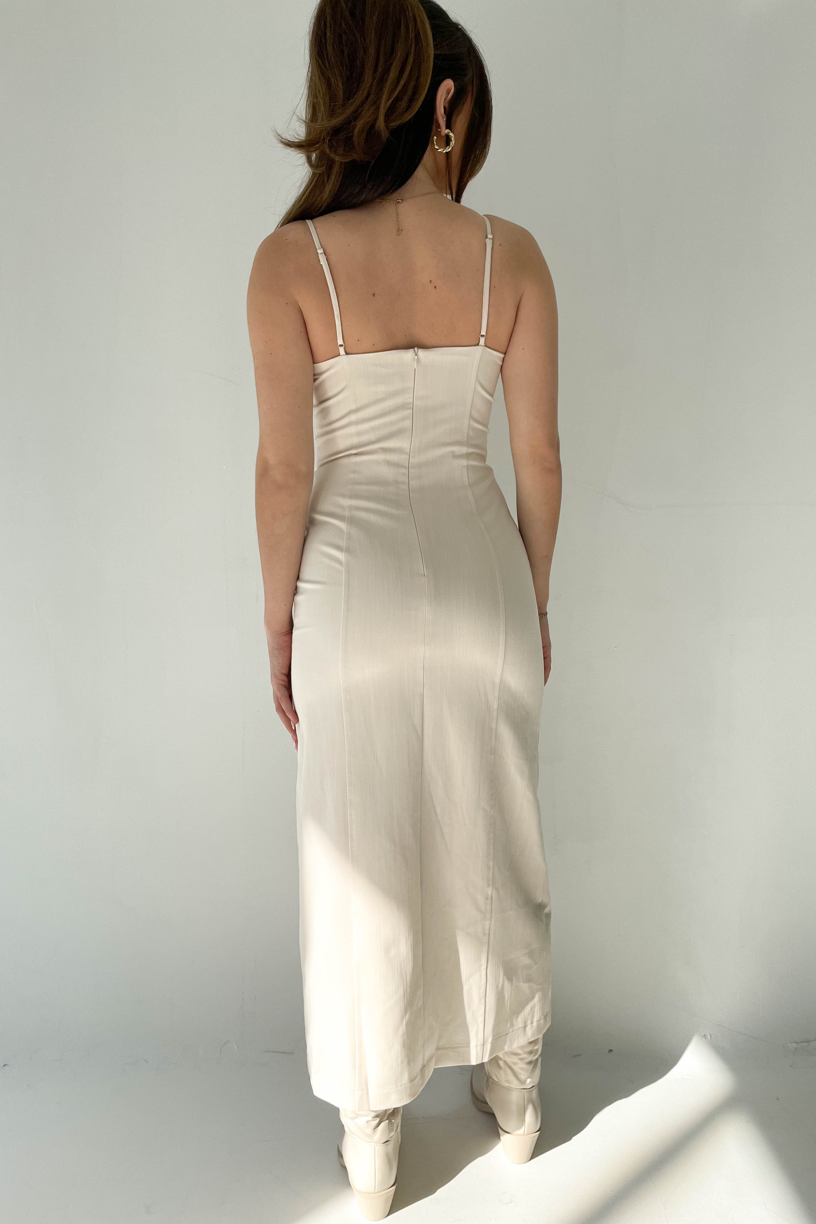 Beige High Slit Midi Dress