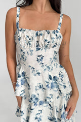 Blue Floral Tiered Midi Dress