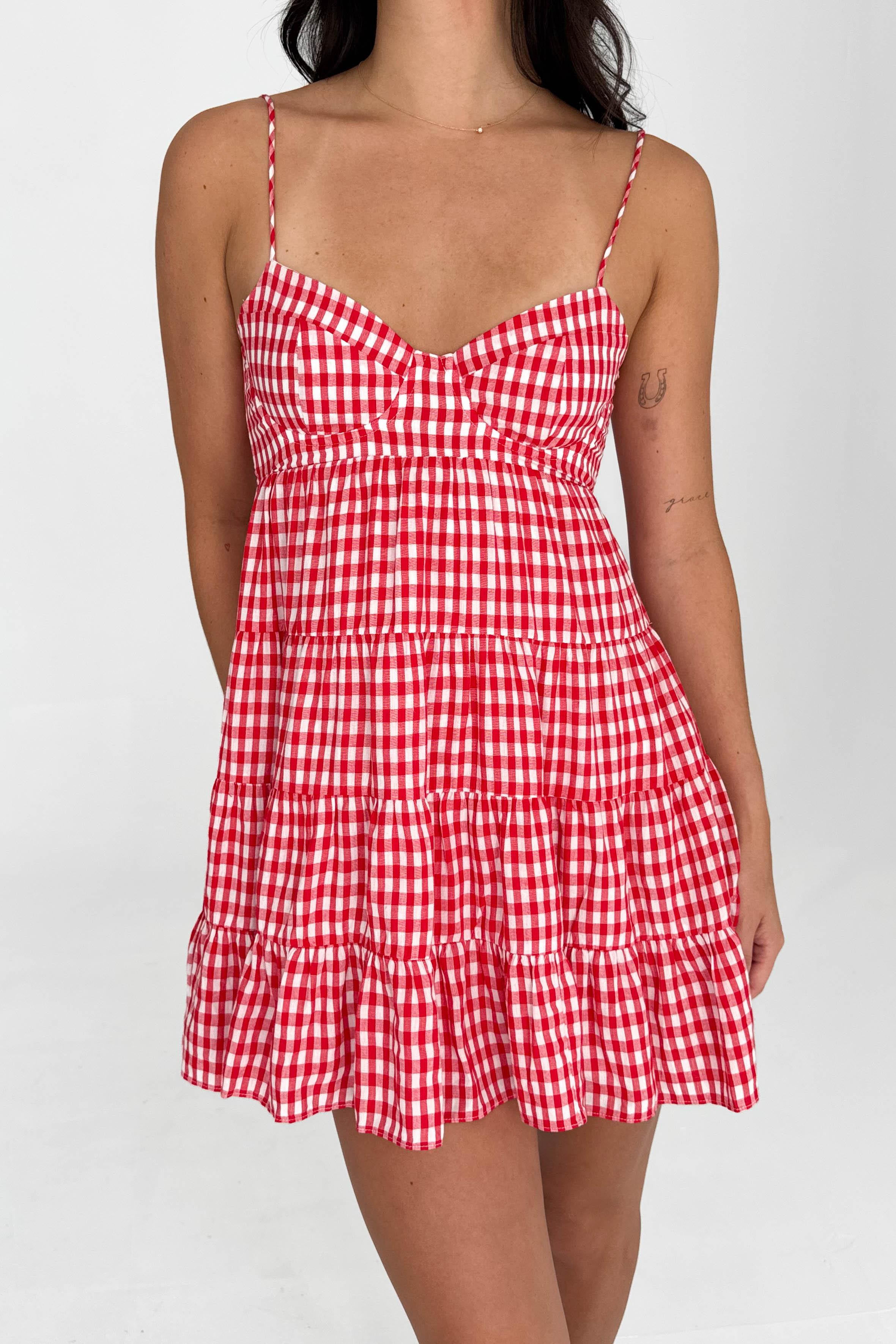 Red Gingham Print Mini Dress