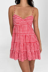 Red Gingham Print Mini Dress