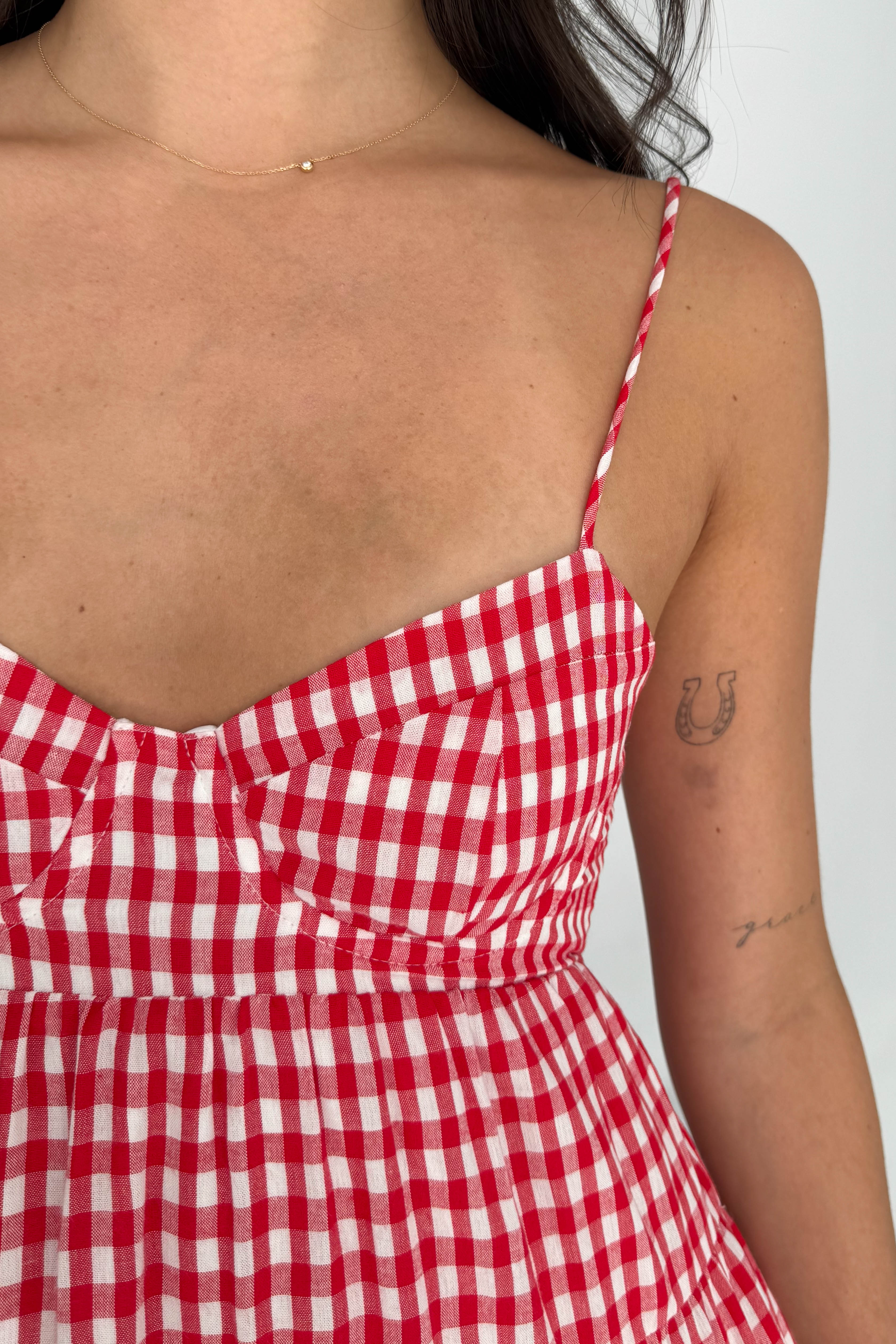 Red Gingham Print Mini Dress