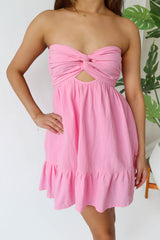 Pink Front Twisted Bandeau Mini Dress