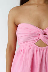 Pink Front Twisted Bandeau Mini Dress