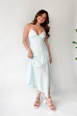Demure Blue Floral Midi Dress