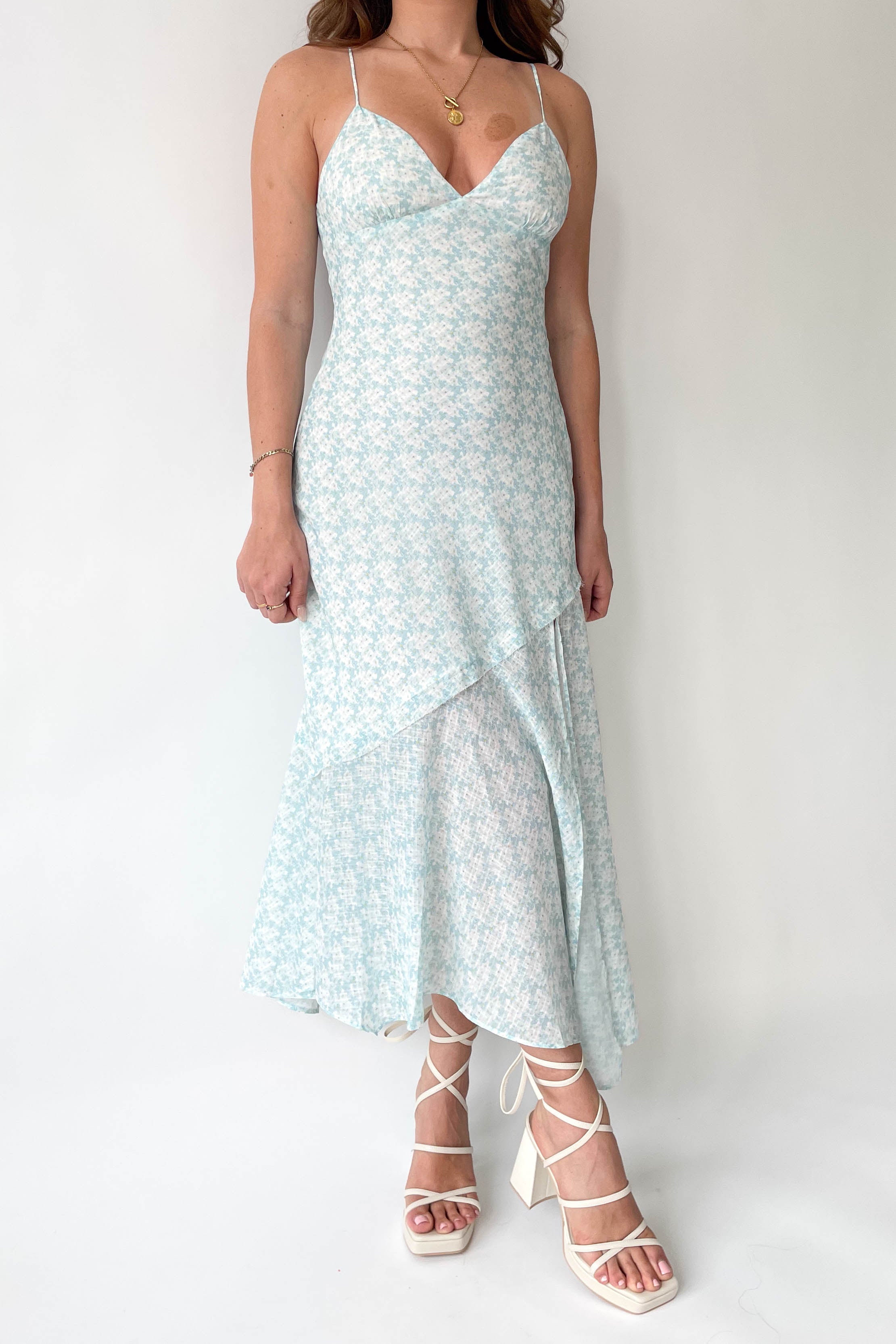Demure Blue Floral Midi Dress