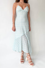 Demure Blue Floral Midi Dress