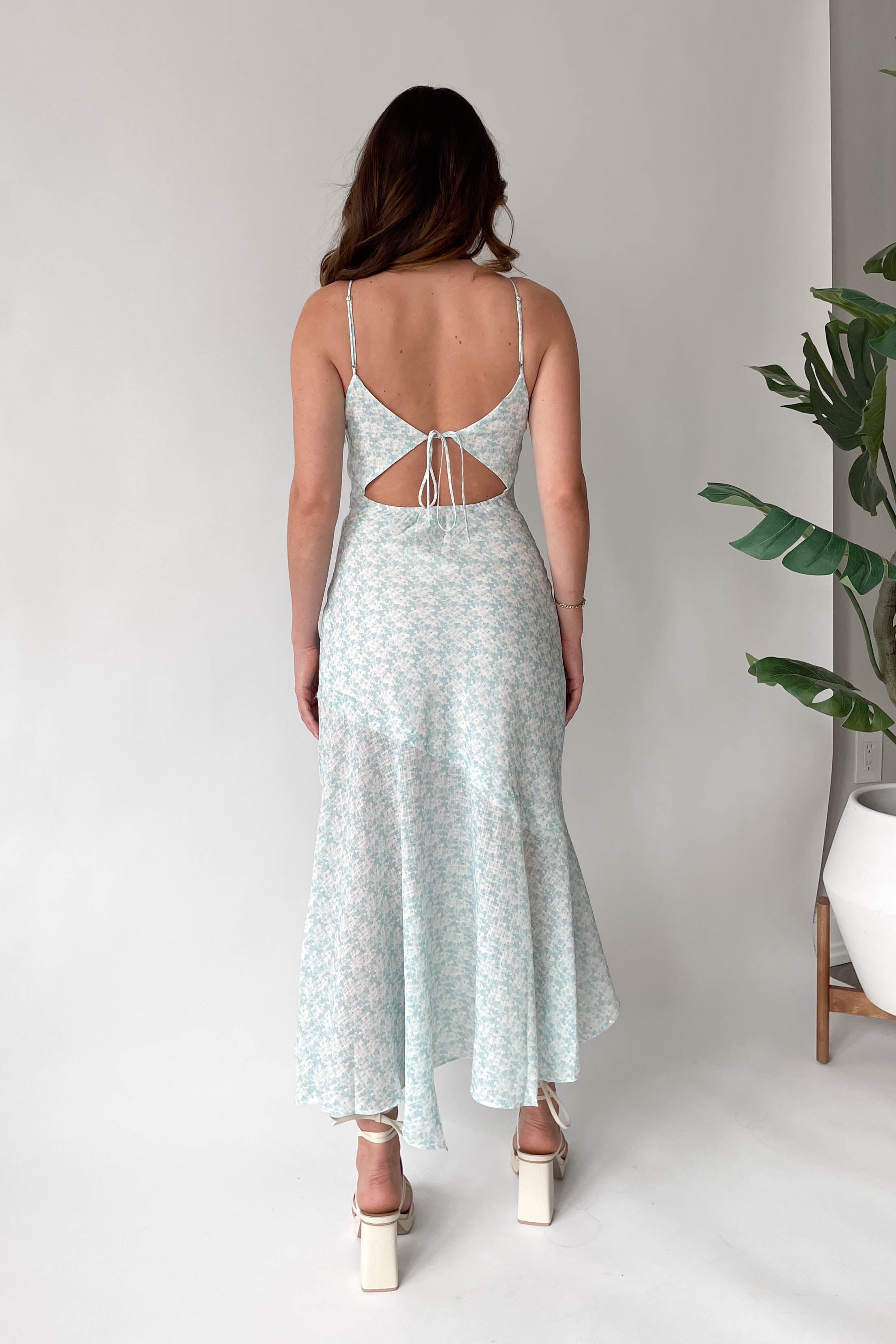 Demure Blue Floral Midi Dress