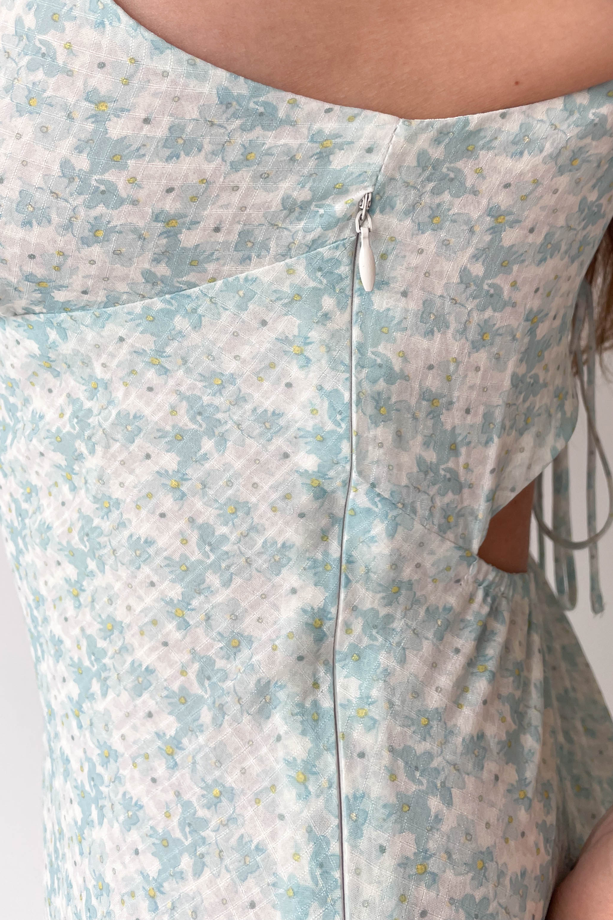 Demure Blue Floral Midi Dress