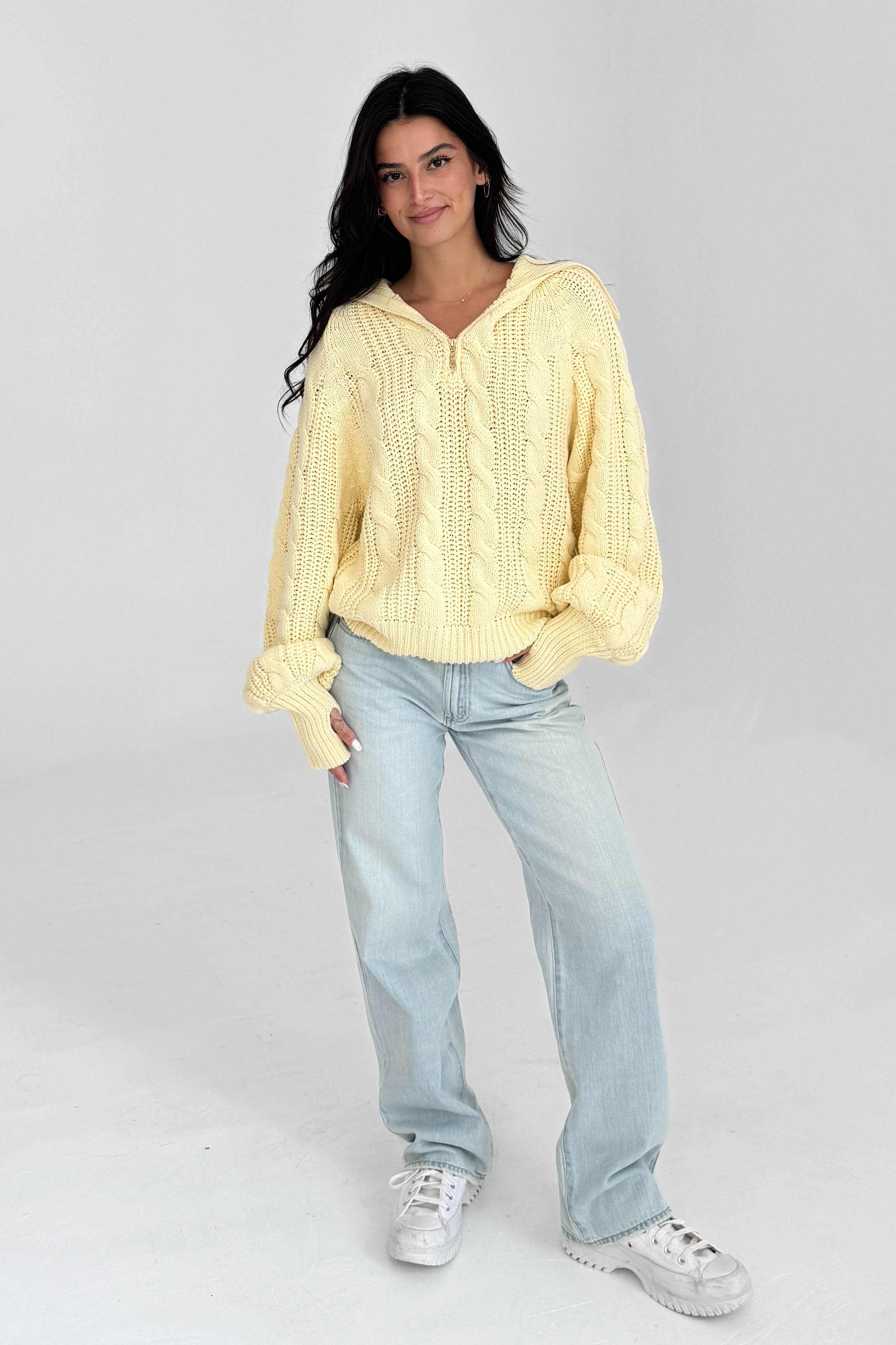 Butter Yellow Cable Knit Sweater