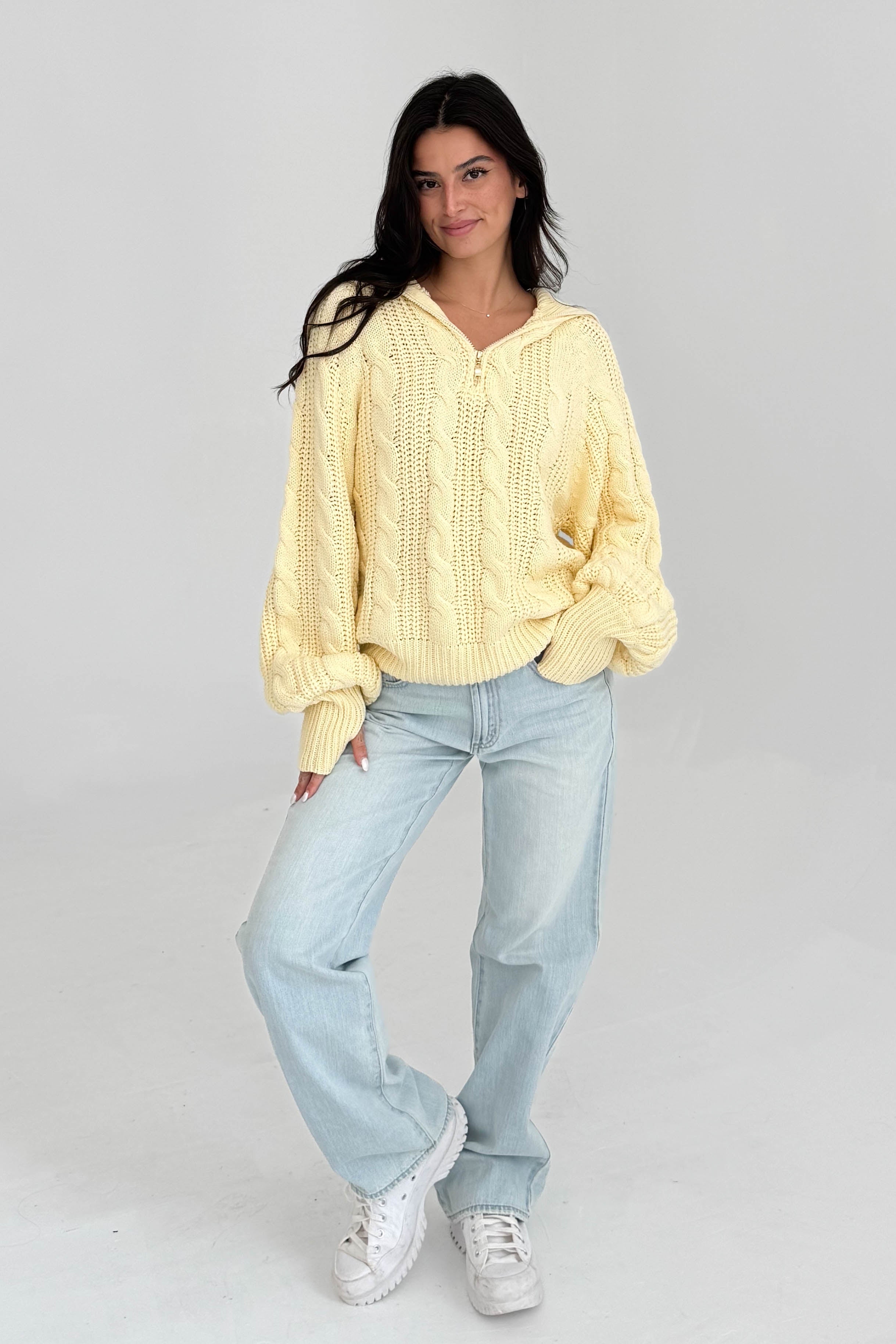 Butter Yellow Cable Knit Sweater