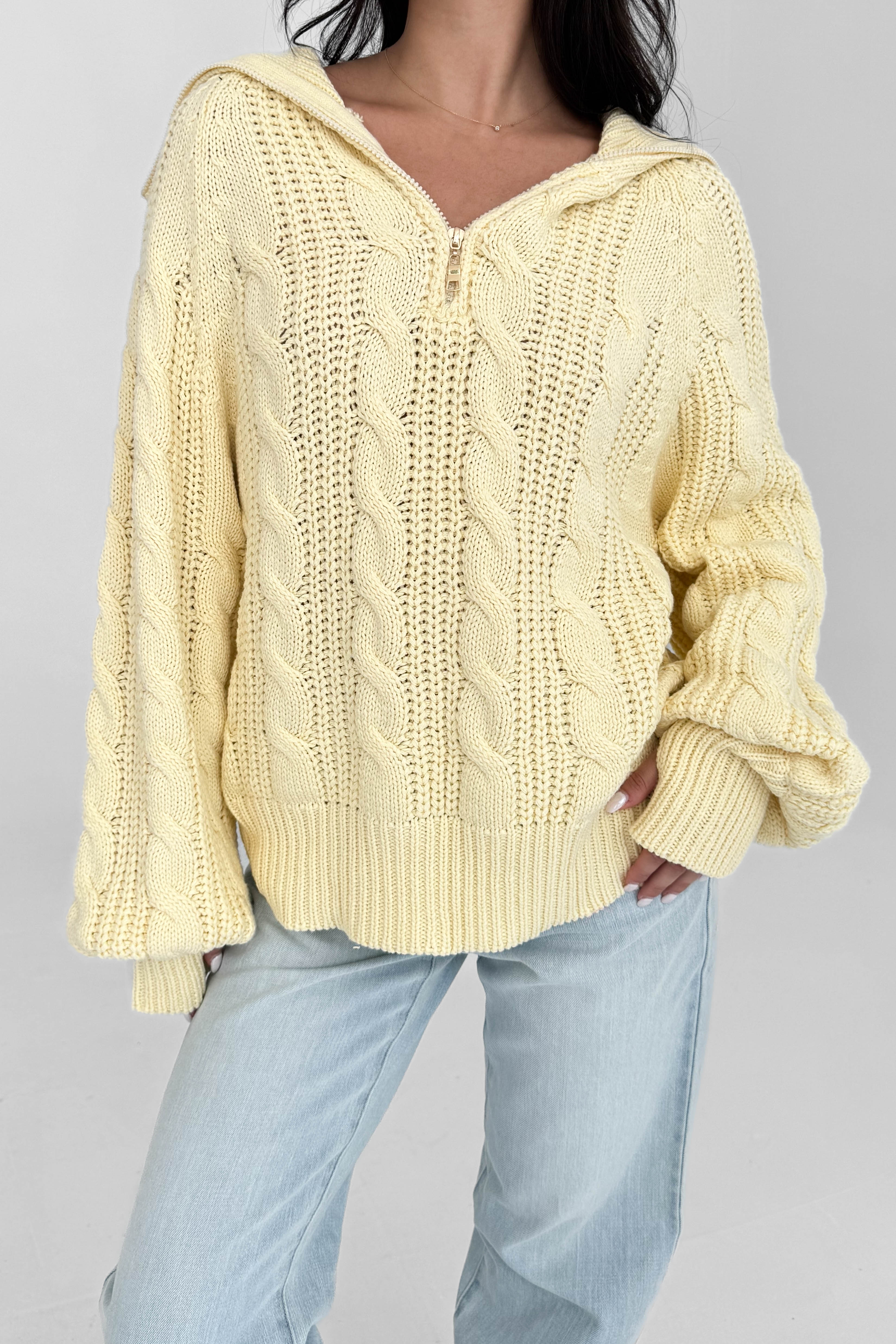 Butter Yellow Cable Knit Sweater