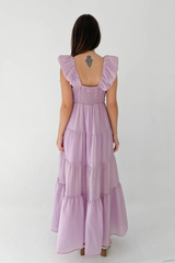 Purple V Neckline Solid Maxi Dress