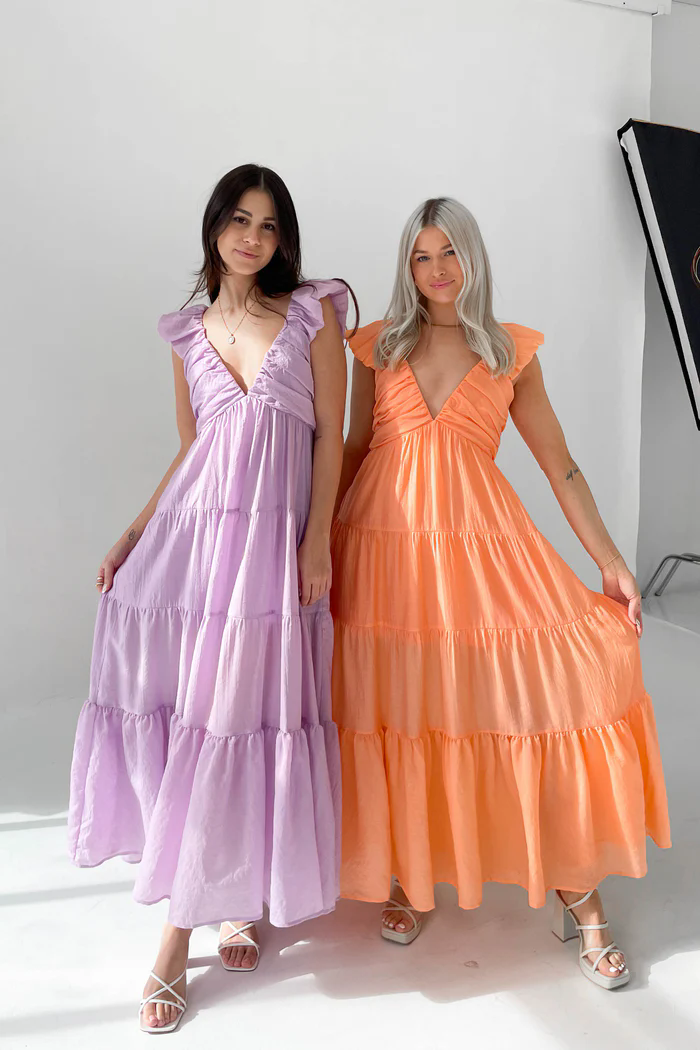 Purple V Neckline Solid Maxi Dress