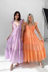 Purple V Neckline Solid Maxi Dress